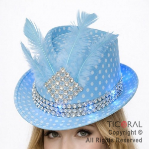 SOMBRERO GUAPO CELESTE CON LUNARES BLANCOS DECO PLATEADO CON LUZ x 1